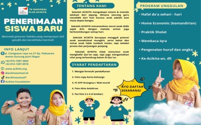 TK Nasional Plus ACIKITA Buka Penerimaan Siswa Baru Tahun Ajaran 2025/2026